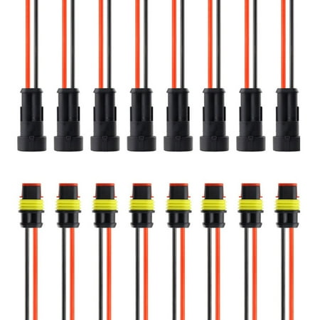 10 sets 2-Way 2 Pin Electrical Connector Waterproof Plug Kit with 8cm Line 